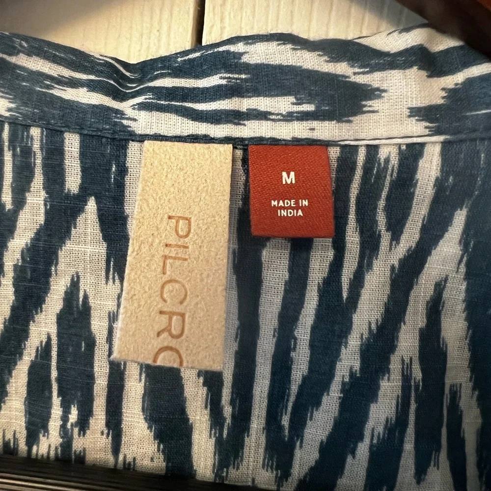 Pilcro Anthropologie Voile Surf Anthro Shirt, blue Ikat pattern Boho Medium - Picture 5 of 8